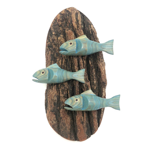 Rarebirds - Wooden Sculpture - Three 5" Fish School on Wall Piece