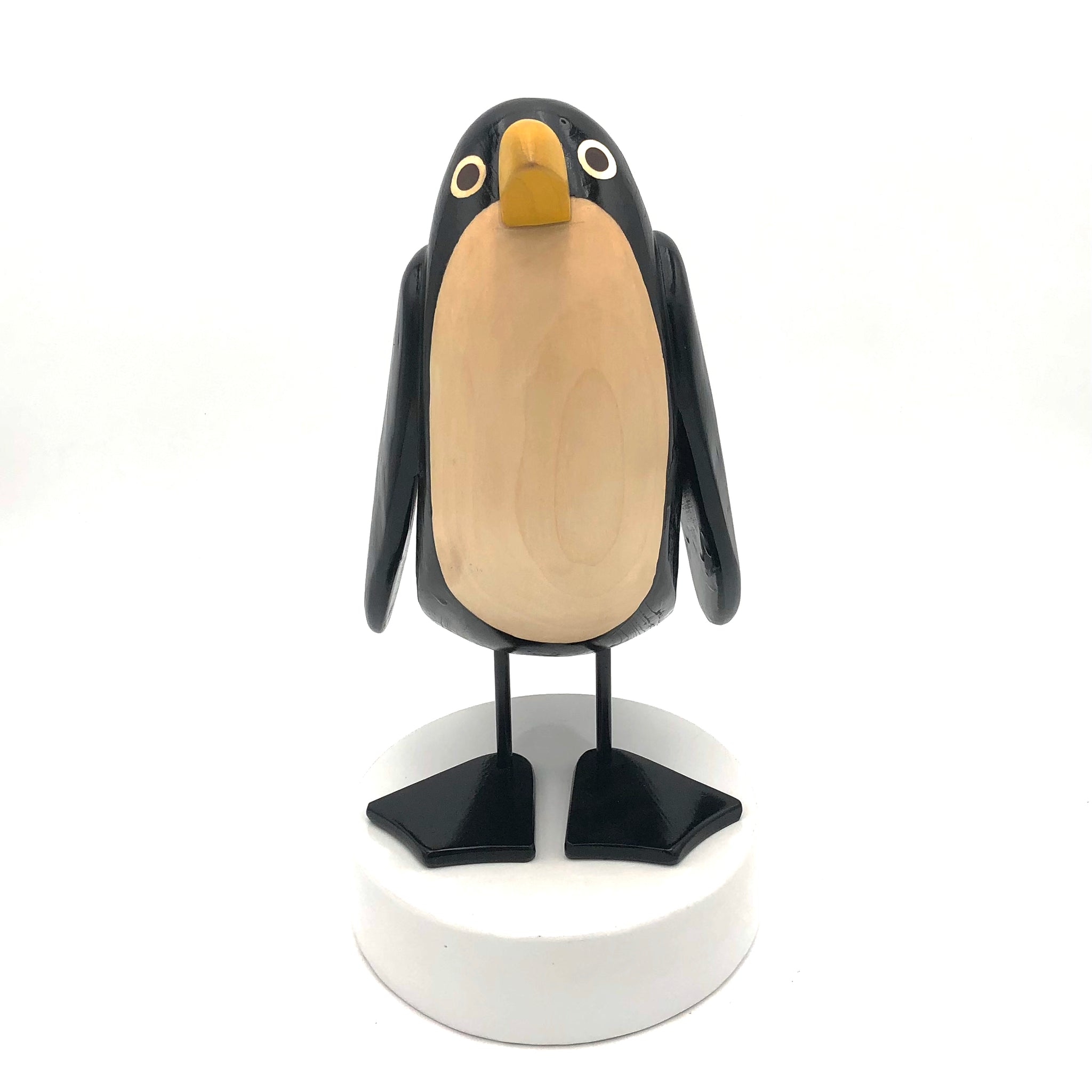 Rarebirds - Wooden Sculpture - 13" Black Penguin on White Base