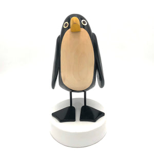 Rarebirds - Wooden Sculpture - 13" Black Penguin on White Base