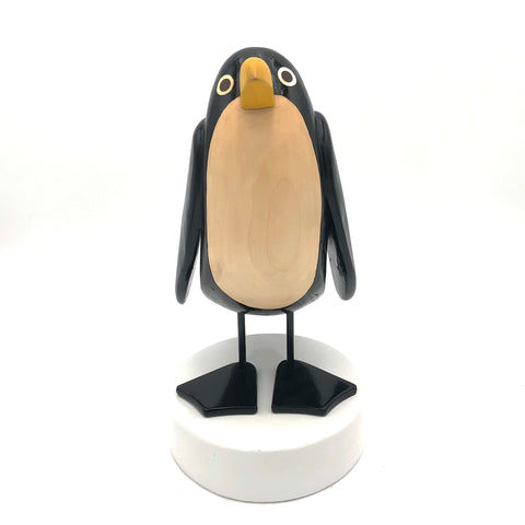 Rarebirds - Wooden Sculpture - 13" Black Penguin on White Base