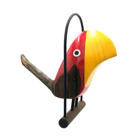Rarebirds - Wooden Sculpture - 8" Red Parrot on Swing