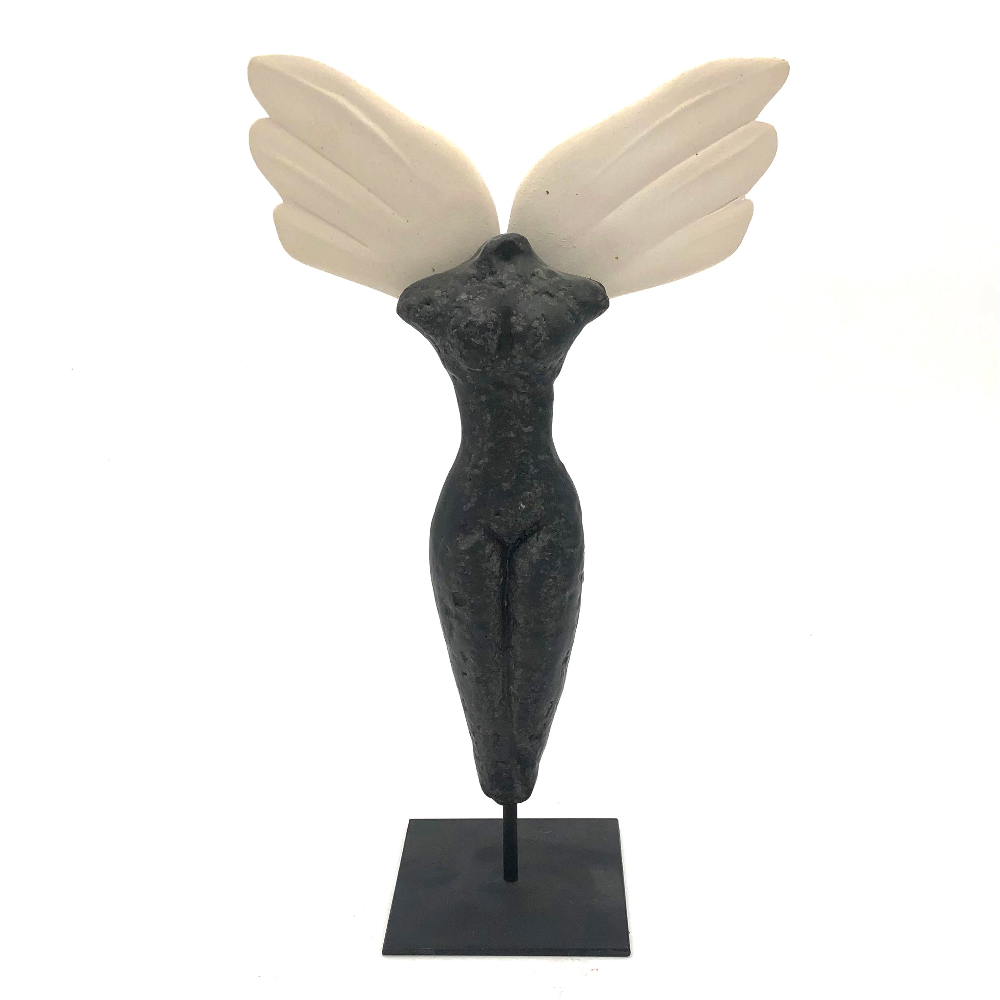 Cathy Broski - Sculpture on Base - Black Figure with Wings