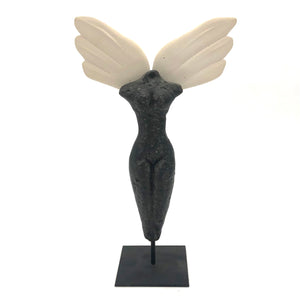 Cathy Broski - Sculpture on Base - Black Figure with Wings