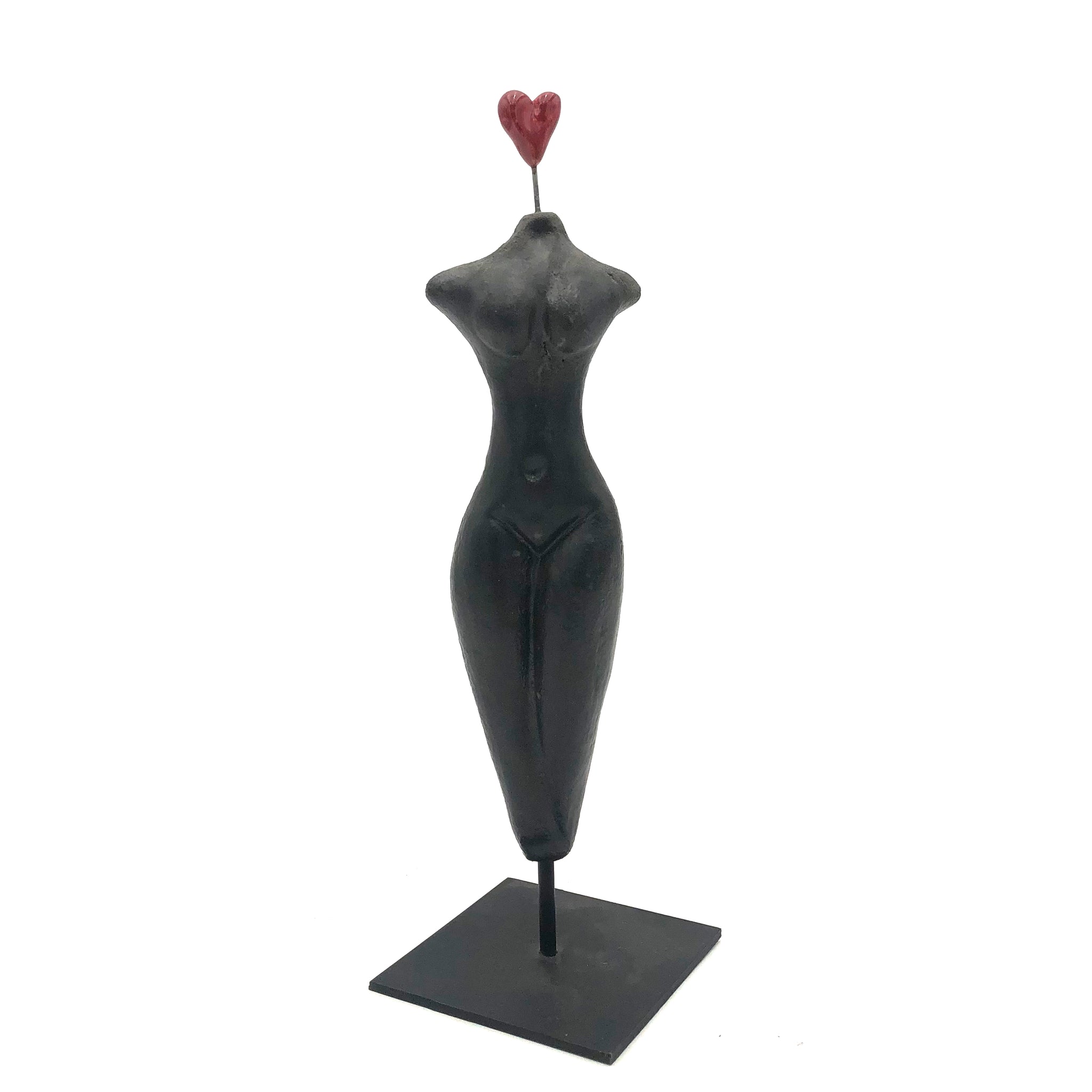Cathy Broski - Ceramic Sculpture on Base - Female Figure with Heart