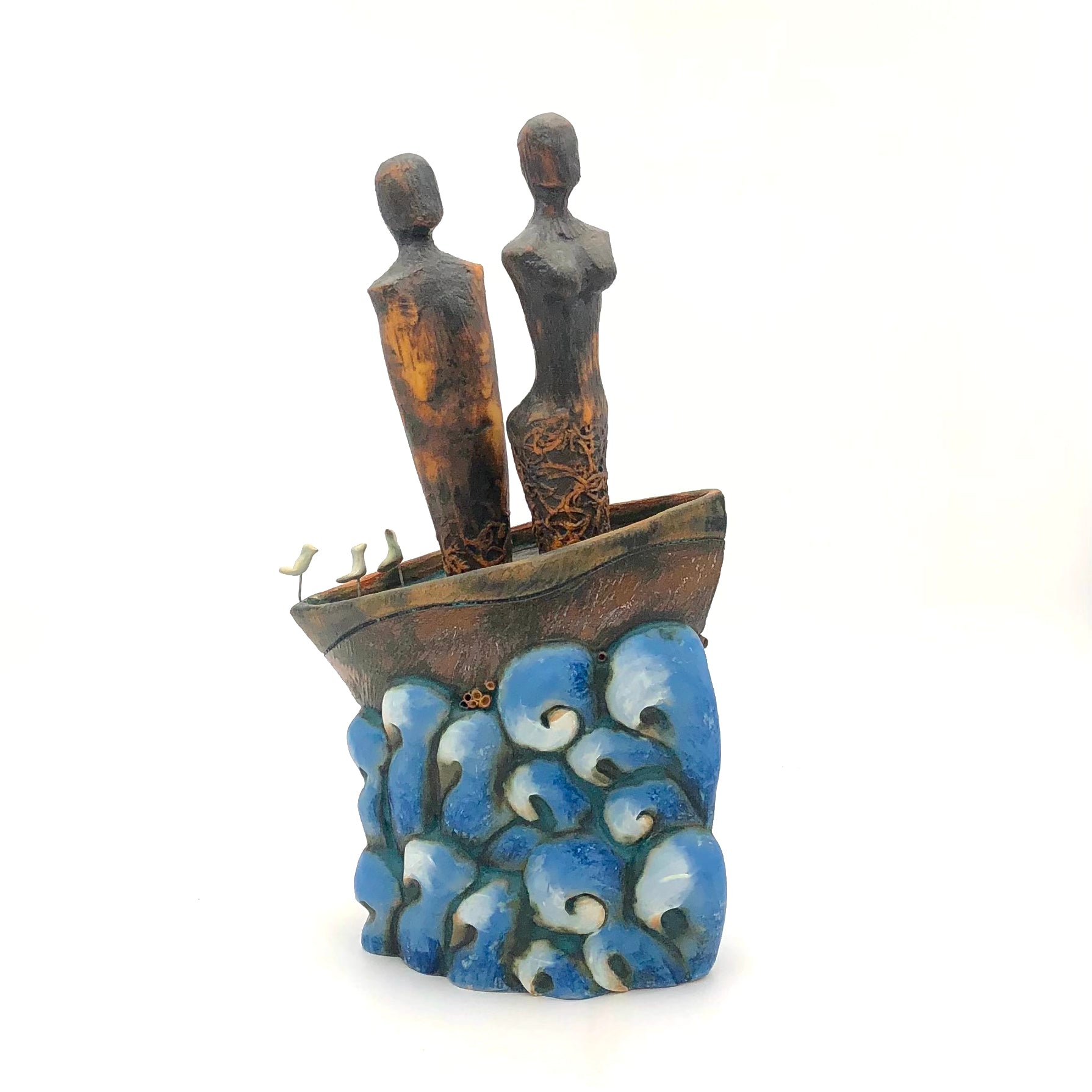 Cathy Broski - Ceramic Sculpture - Boat with 2 Spike Figures