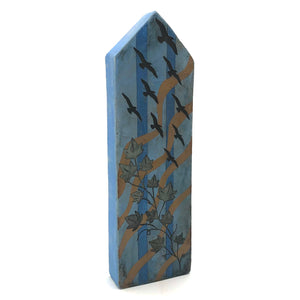 Cathy Broski - Ceramic Wall Hanging - Tall Peaked (Leaves, Birds, & Waves)