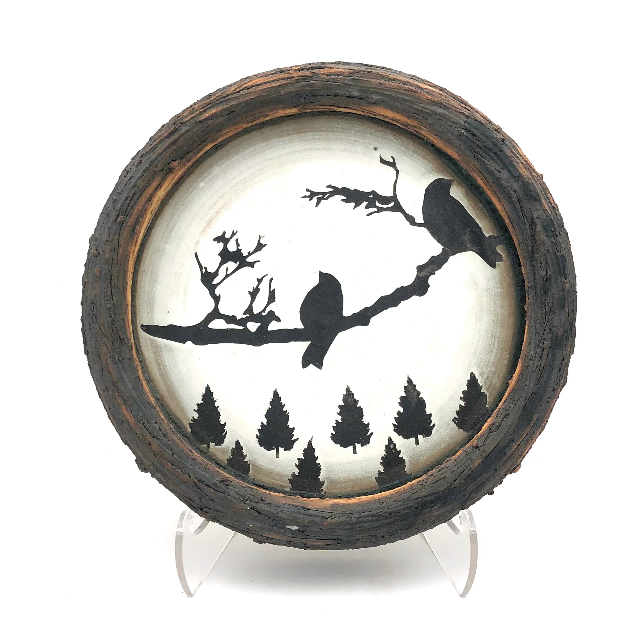 Cathy Broski - Ceramic Wall Hanging - Nest Plate with Bird Etching