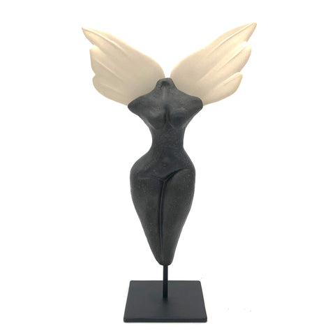 Cathy Broski - Sculpture on Base - Female Figure with Angel Wings - 'Transcendence'