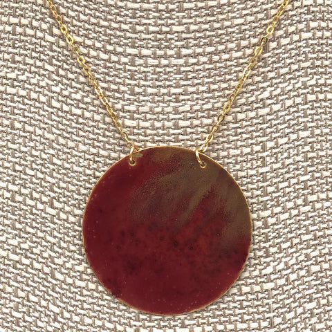 Lowery - Necklace - Large Rosewood Brass Circle #N1803