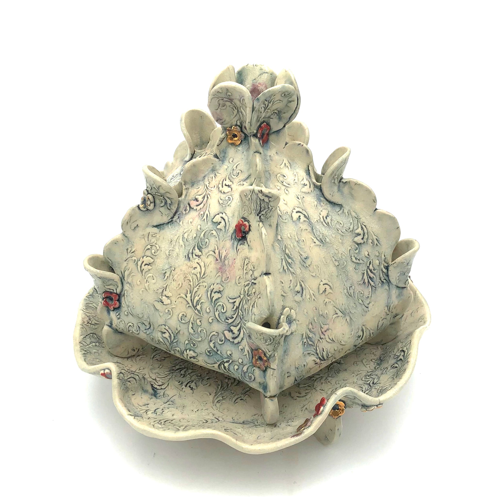 Susan Speck - Large White Ceramic Tulip Vase & Plate