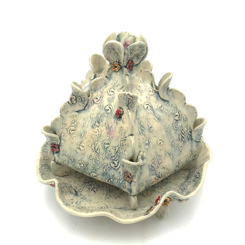 Susan Speck - Large White Ceramic Tulip Vase & Plate