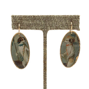 Folkloric Jewelry - Earrings - Shield Dangle (Dogs at a Wedding)