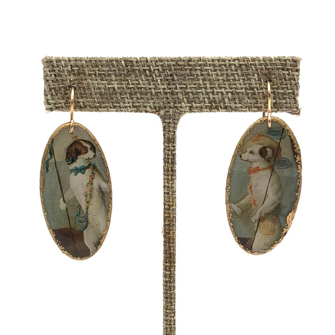 Folkloric Jewelry - Earrings - Shield Dangle (Dogs at a Wedding)