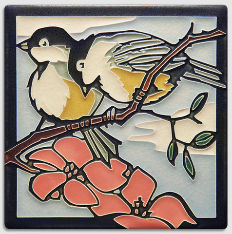 Motawi Tileworks - 6"x 6" Tile - 'Spring Chickadee'