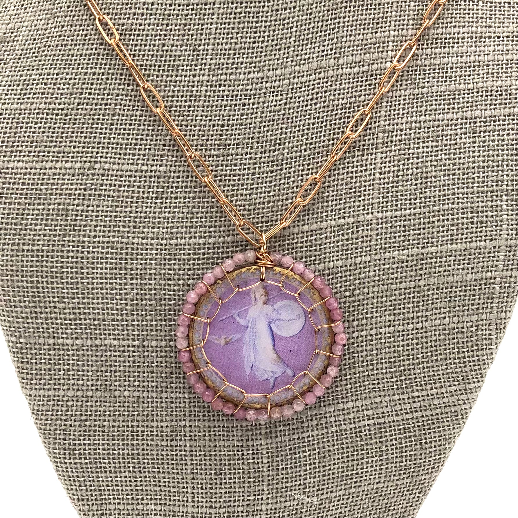 Folkloric Jewelry - Necklace - Stitched Bloom (Royal Copenhagen Puce Allegory)