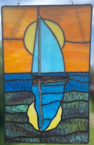 Dennis Greenhaw - Stained Glass Wall Hanging - Sailboat - 'Sunset Sail'