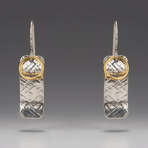 Nichole Collins - Earrings - Textured Rectangle with Vermeil Circle #V203