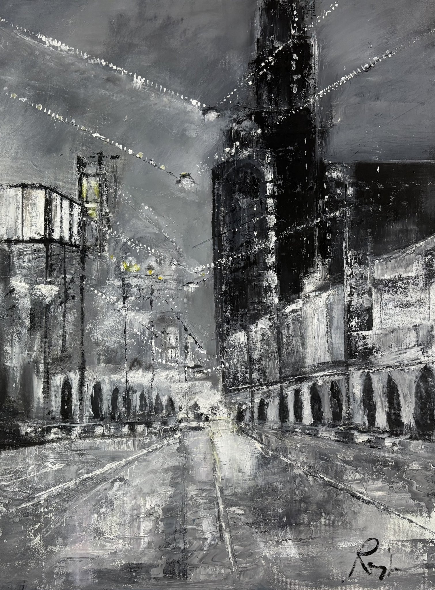 Omid Ranjbar - "Winterlights in KC" - 24" x 18" Oil on Canvas