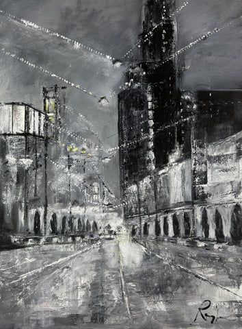 Omid Ranjbar - "Winterlights in KC" - 24" x 18" Oil on Canvas