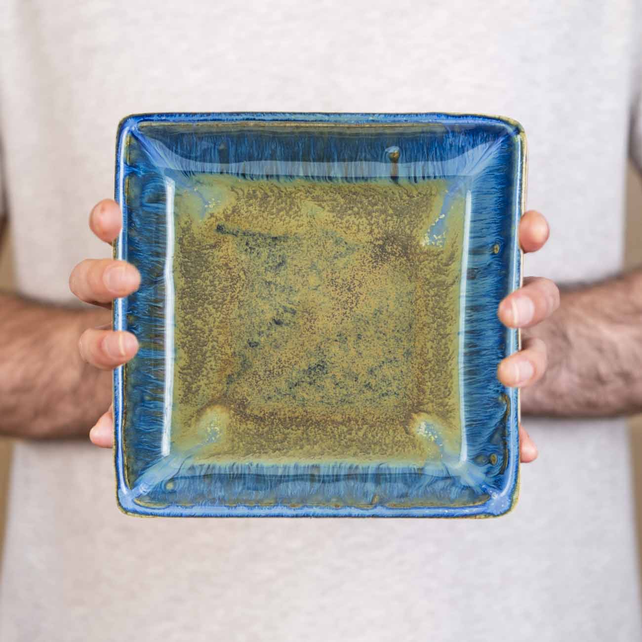 Blanket Creek Pottery - Medium Square Plate (Amber Blue)