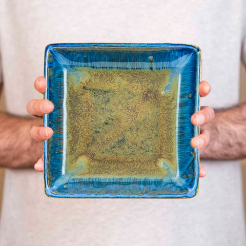 Blanket Creek Pottery - Medium Square Plate (Amber Blue)