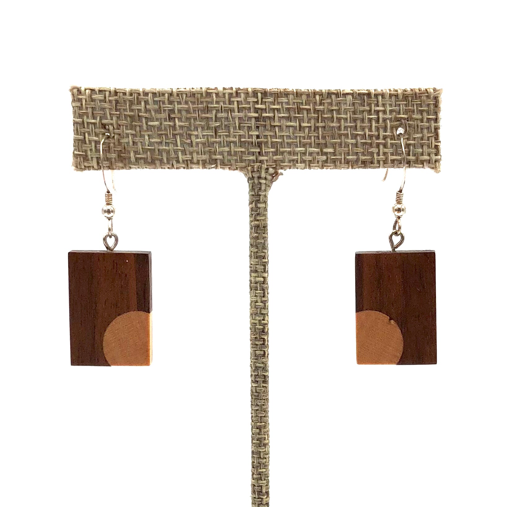Young Fine Woodcraft - Shellacked Wood Earrings - Walnut (Maple Circle Inlay) #ED207