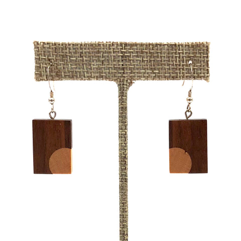Young Fine Woodcraft - Shellacked Wood Earrings - Walnut (Maple Circle Inlay) #ED207