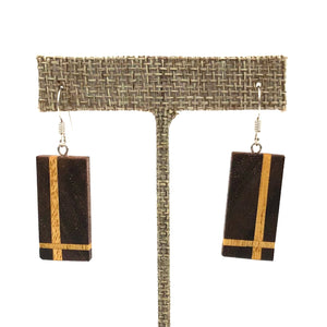 Young Fine Woodcraft - Shellacked Wood Earrings - Walnut (Yellowheart Cross Inlay) #ED309