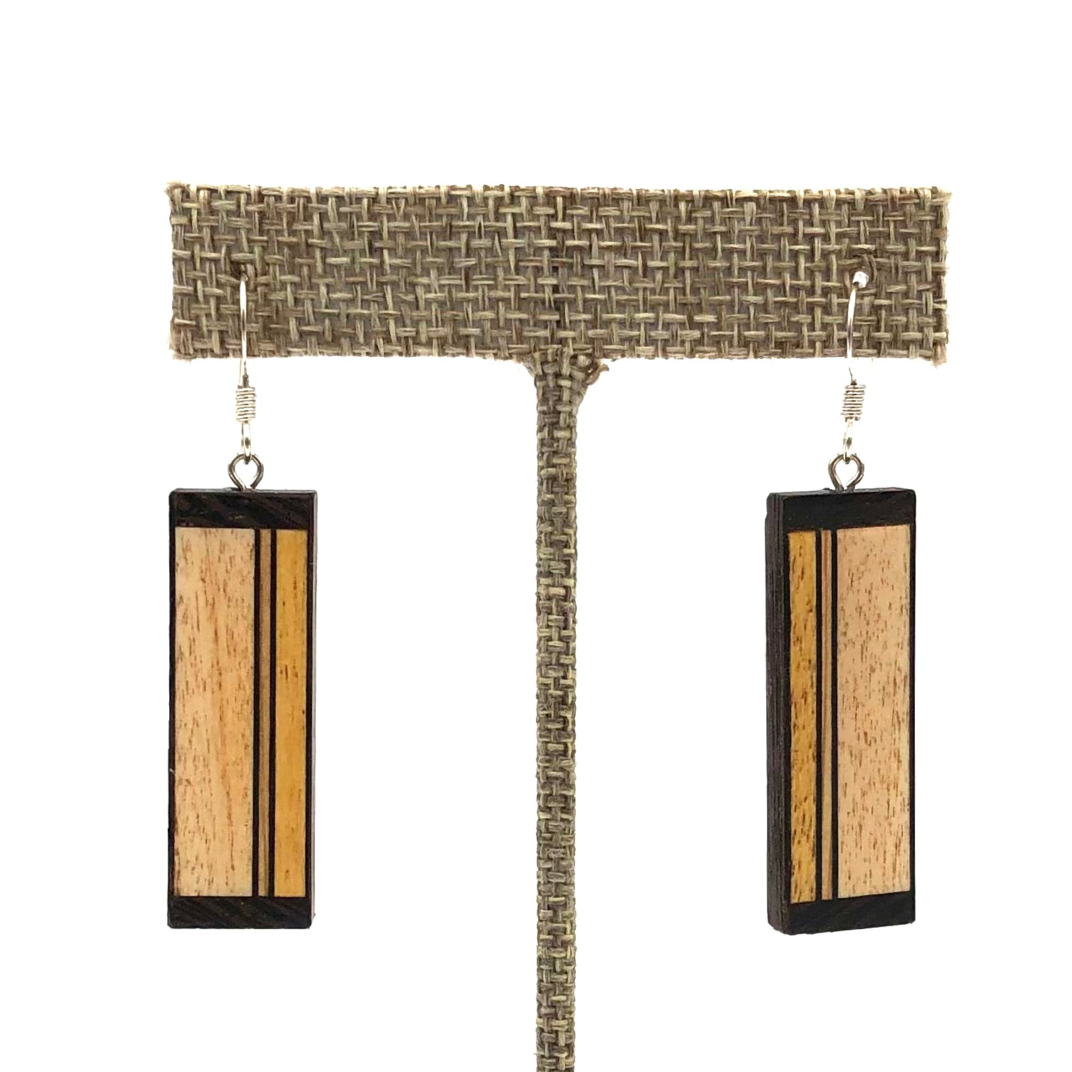 Young Fine Woodcraft - Shellacked Wood Earrings - Wenge Frame (Maple, Walnut, Yellowheart) #ED311