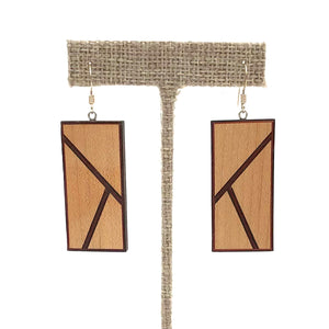 Young Fine Woodcraft - Shellacked Wood Earrings - Intersecting Diagonals (Maple, Walnut, Padauk) #ED321