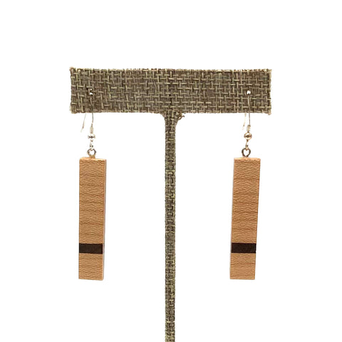 Young Fine Woodcraft - Shellacked Wood Earrings - Long Maple Bar (Walnut Inlay) #ED022