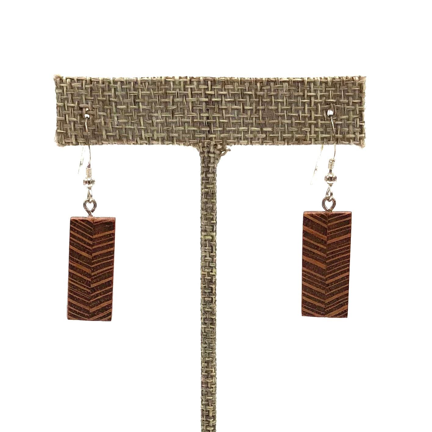 Young Fine Woodcraft - Shellacked Wood Earrings - Feathered Lacewood #ED324