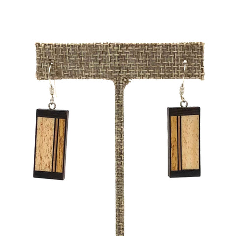 Young Fine Woodcraft - Shellacked Wood Earrings - Wenge Frame (Maple, Walnut, Yellowheart) #ED312