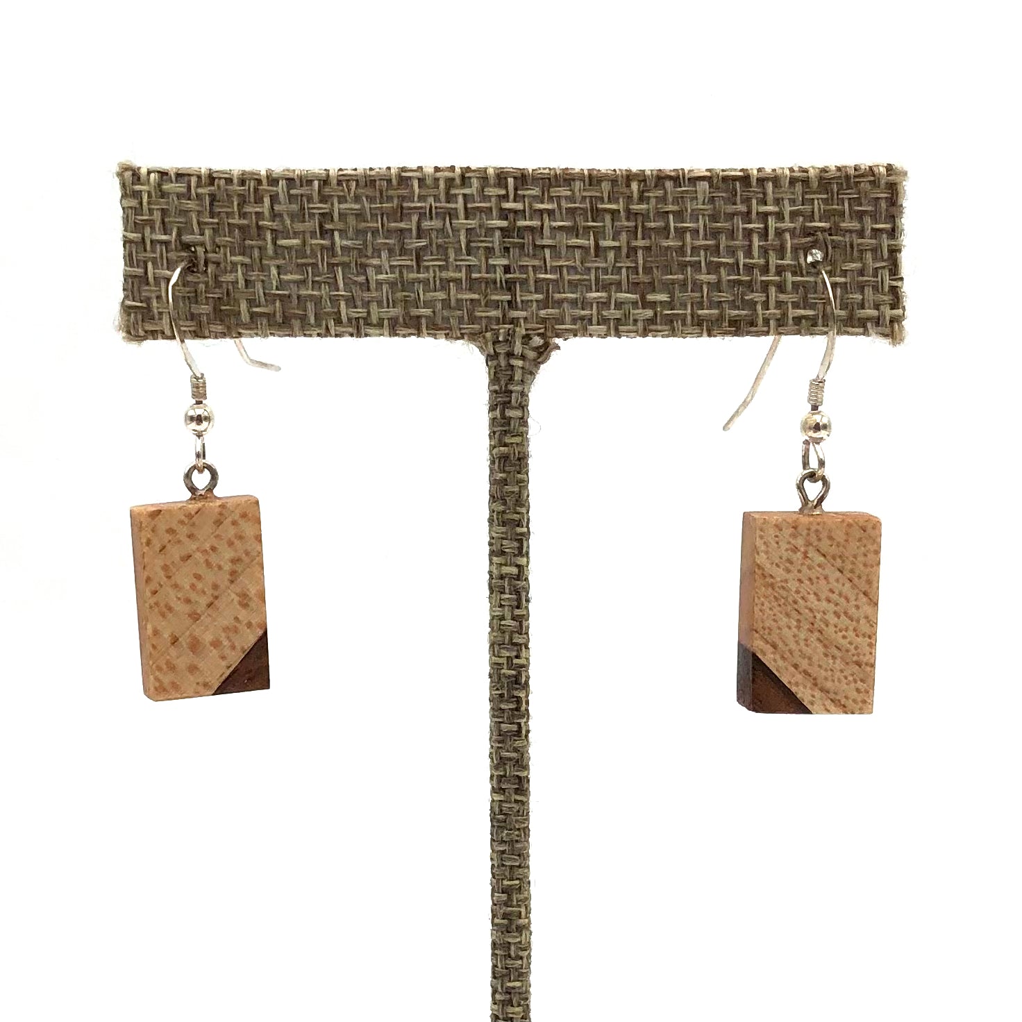 Young Fine Woodcraft - Shellacked Wood Earrings - Maple (Walnut Corner Inlay) #ED035