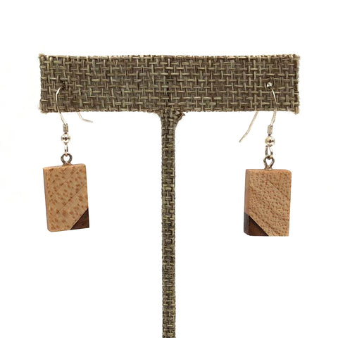 Young Fine Woodcraft - Shellacked Wood Earrings - Maple (Walnut Corner Inlay) #ED035