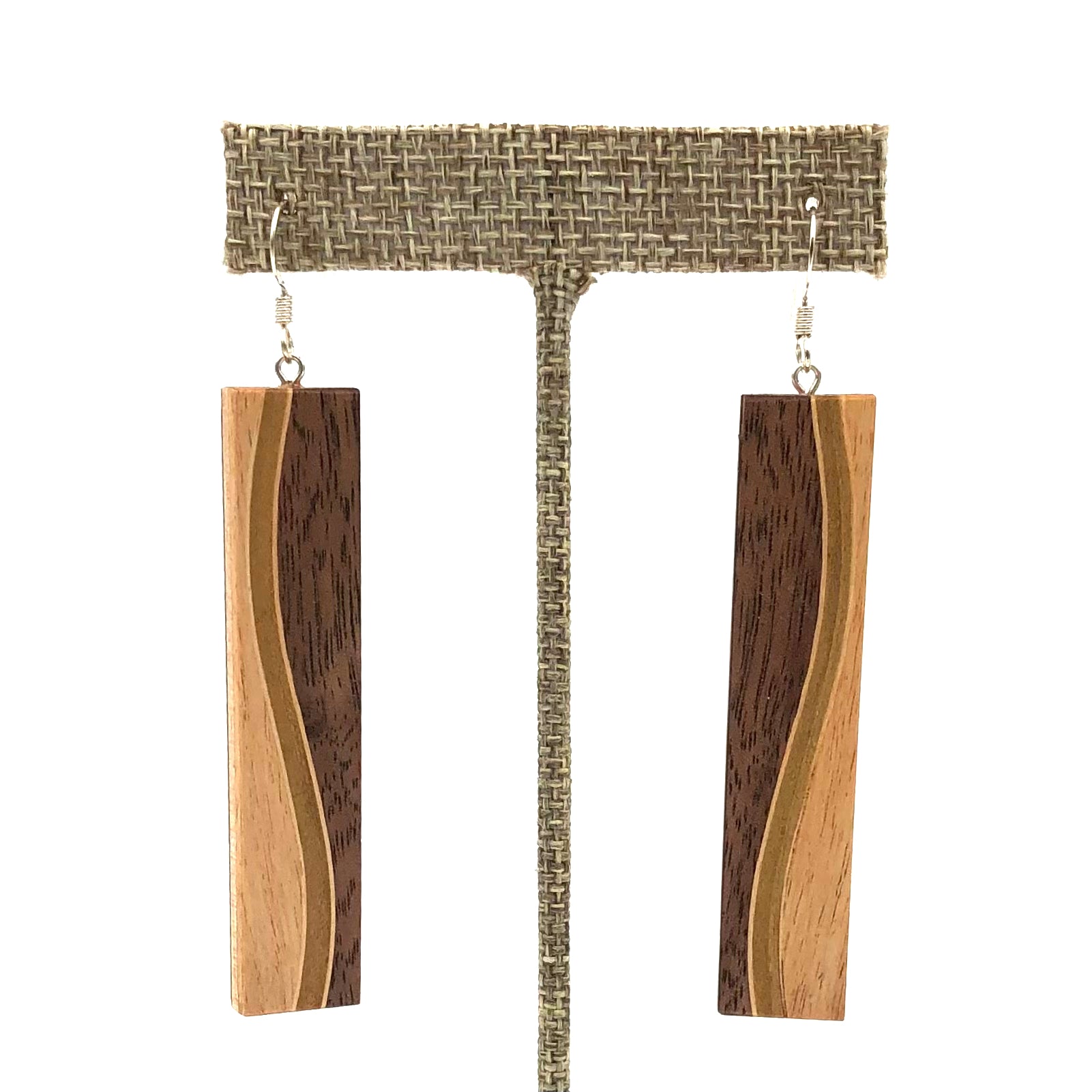 Young Fine Woodcraft - Shellacked Wood Earrings - Extra Long Wave (Maple, Walnut, Poplar) #ED337