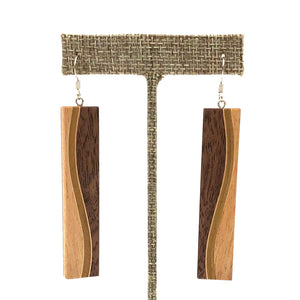 Young Fine Woodcraft - Shellacked Wood Earrings - Extra Long Wave (Maple, Walnut, Poplar) #ED337
