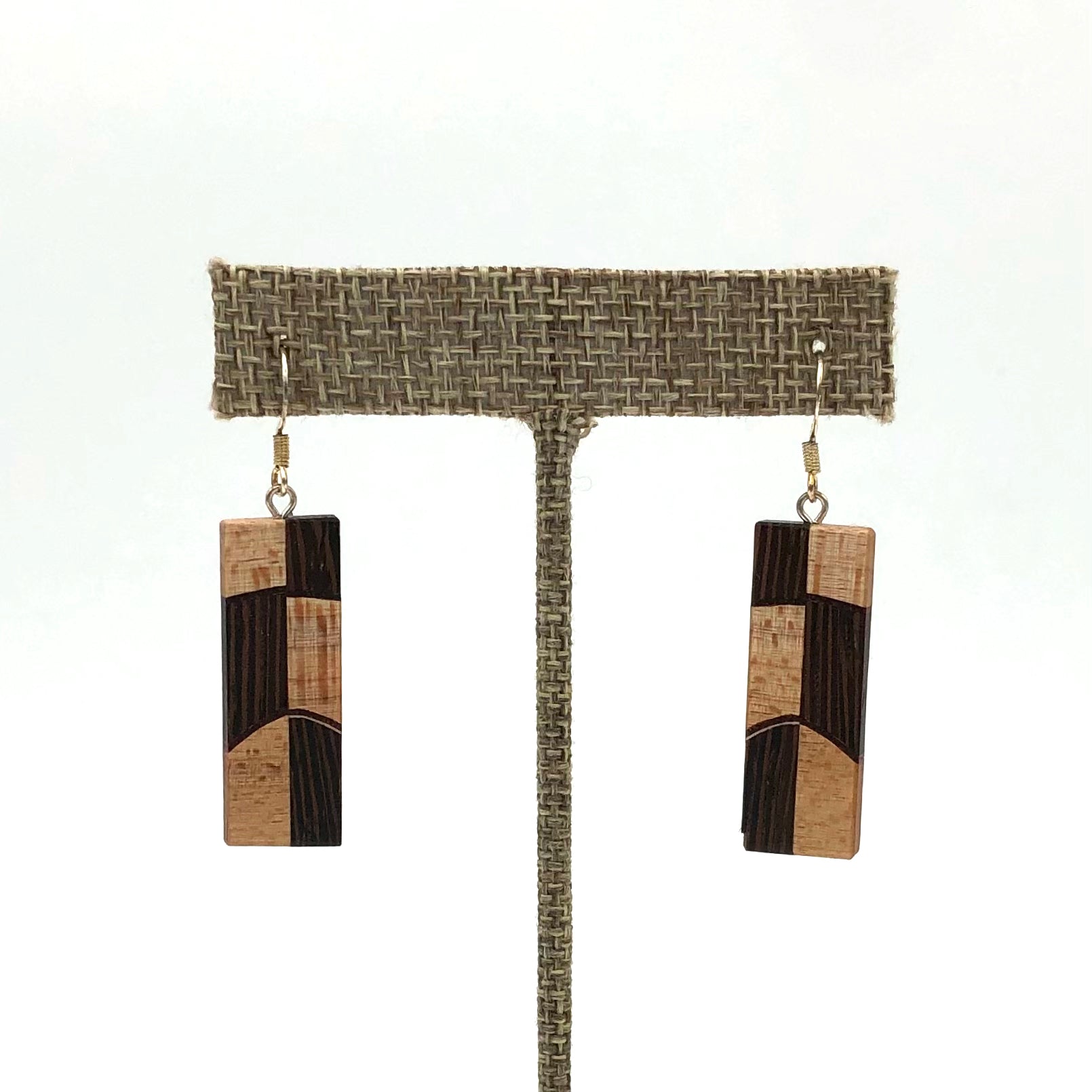 Young Fine Woodcraft - Shellacked Wood Earrings - Checkerboard (Wenge, Birdseye Maple) #ED501