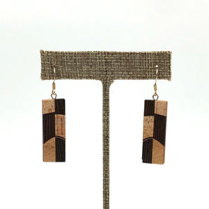 Young Fine Woodcraft - Shellacked Wood Earrings - Checkerboard (Wenge, Birdseye Maple) #ED501