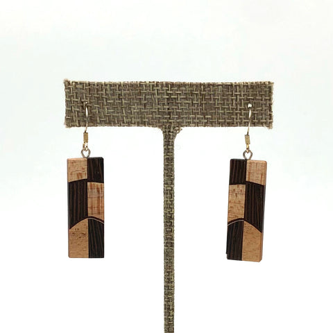 Young Fine Woodcraft - Shellacked Wood Earrings - Checkerboard (Wenge, Birdseye Maple) #ED501
