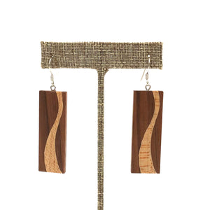 Young Fine Woodcraft - Shellacked Wood Earrings - Wave (Walnut, Birdseye Maple) #ED402