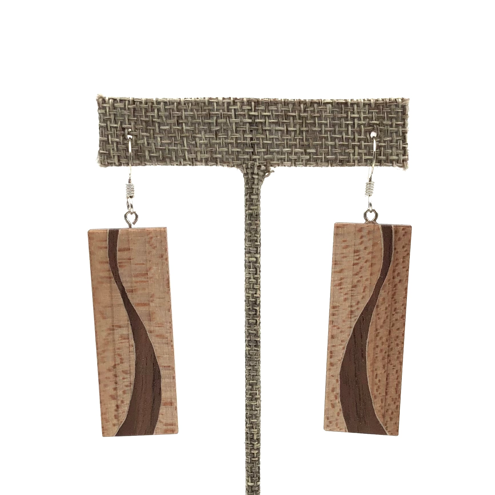 Young Fine Woodcraft - Shellacked Wood Earrings - Wave (Birdseye Maple, Walnut) #ED493