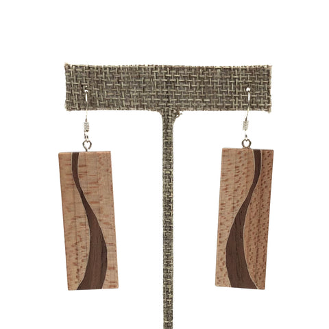 Young Fine Woodcraft - Shellacked Wood Earrings - Wave (Birdseye Maple, Walnut) #ED493