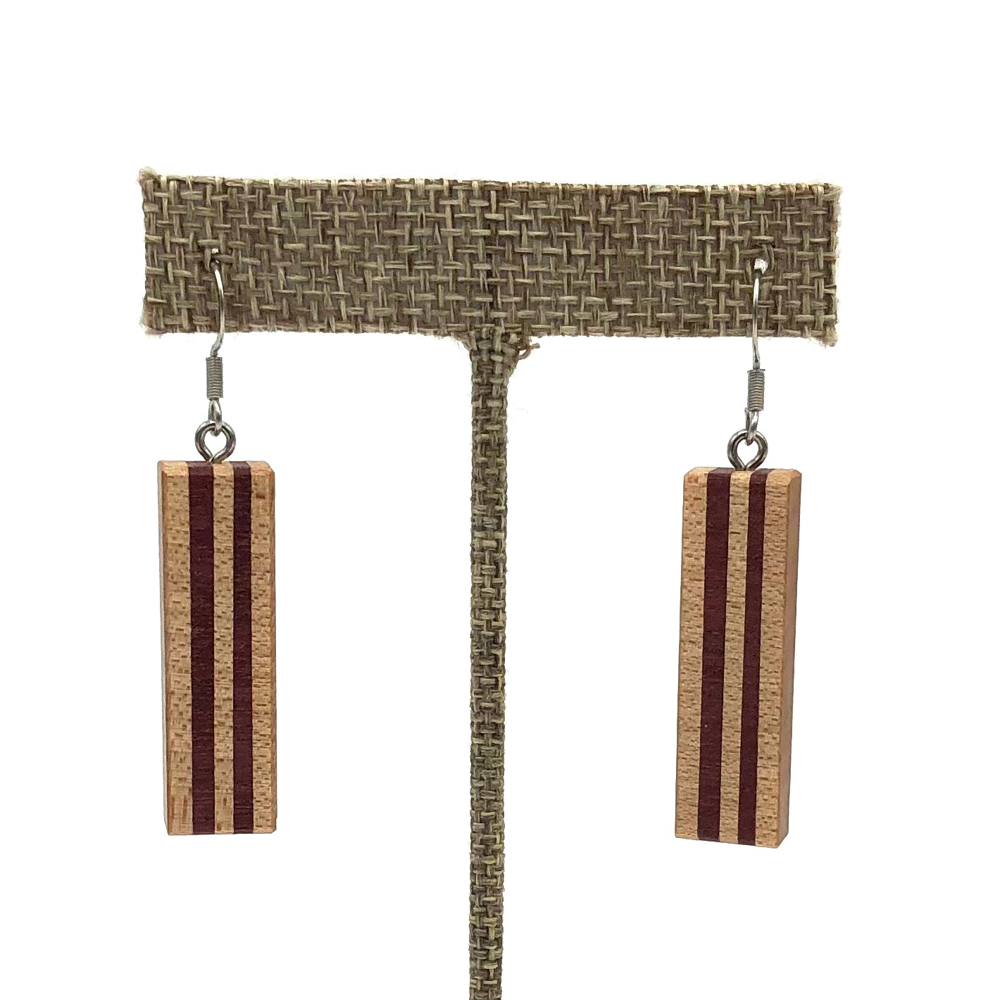 Young Fine Woodcraft - Shellacked Wood Earrings - Stripes (Birdseye Maple, Purpleheart) #ED601-Stl
