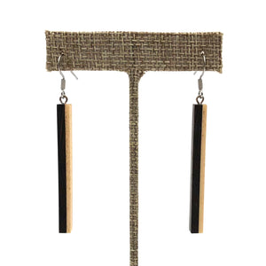 Young Fine Woodcraft - Shellacked Wood Earrings - Thin Bars (Aspen, Wenge) #ED606-Stl