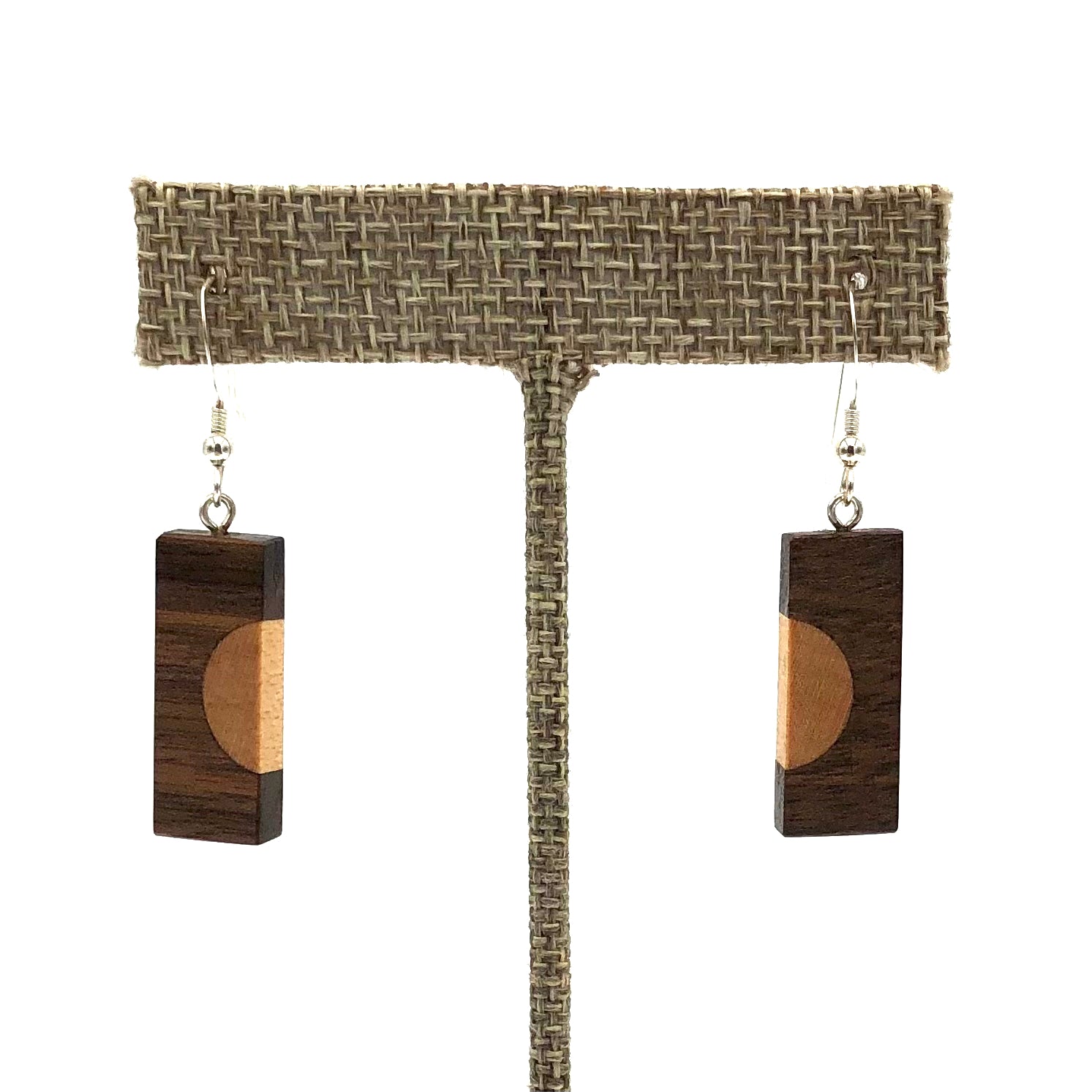 Young Fine Woodcraft - Shellacked Wood Earrings - Walnut (Maple Inlay) #ED034
