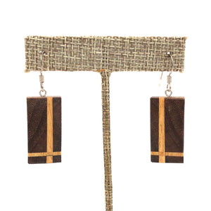 Young Fine Woodcraft - Shellacked Wood Earrings - Offset Cross (Walnut, Yellowheart) #ED309