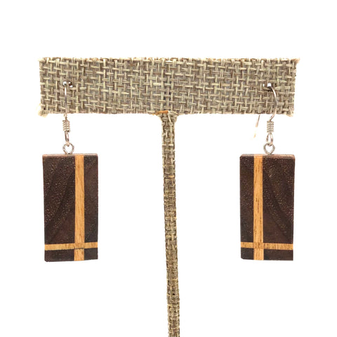 Young Fine Woodcraft - Shellacked Wood Earrings - Offset Cross (Walnut, Yellowheart) #ED309