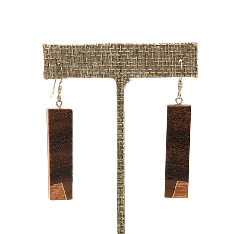 Young Fine Woodcraft - Shellacked Wood Earrings - Tallgrass Prairie Scene (Poplar, Cedar, Padauk) #ED316