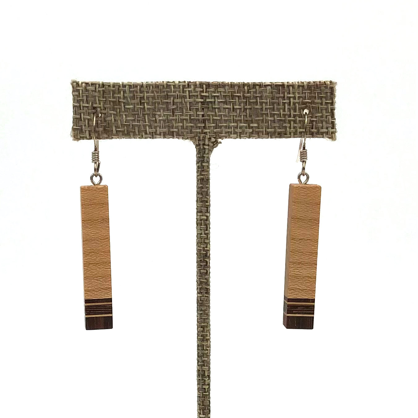 Young Fine Woodcraft - Shellacked Wood Earrings - Tipped Rectangle (Maple, Padauk, Wenge Tip) #ED319